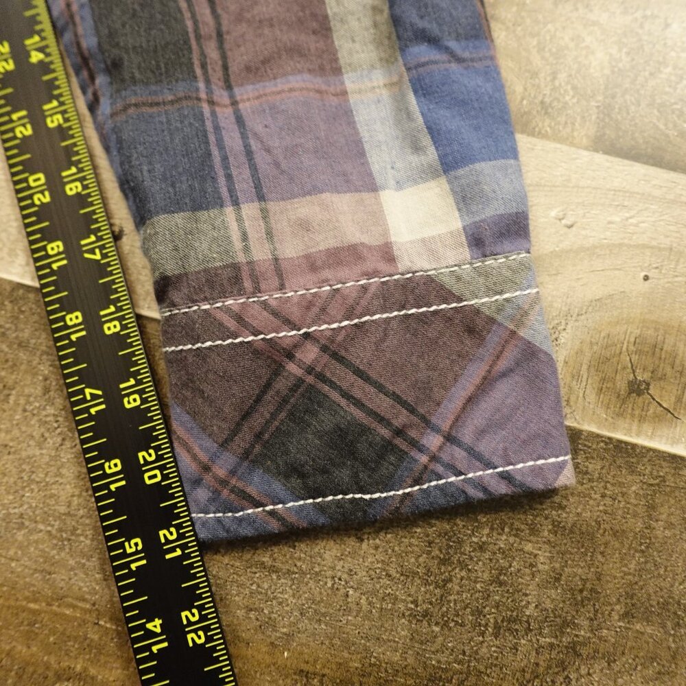 BKE Western Plaid Button-Up Shirt Men’s XL Burgundy Blue‎ Cowboy Casual - Picture 7 of 10